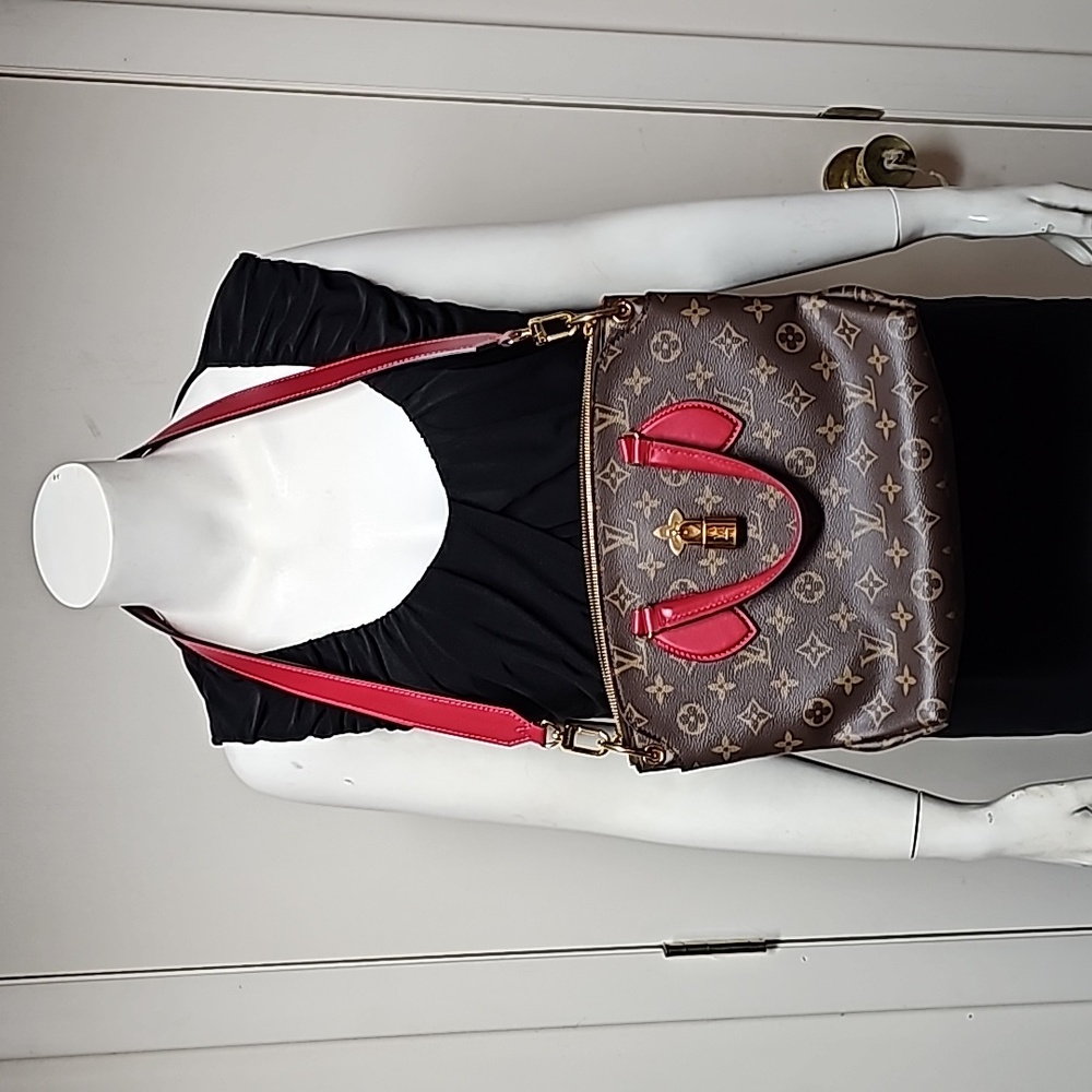 Louis Vuitton PM Flower Zippered Satchel Brown Monogram